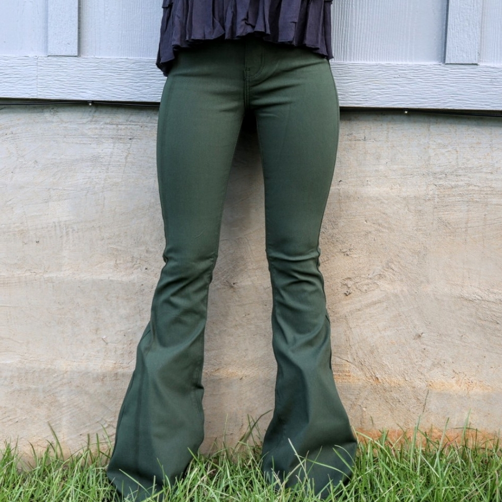 Olive Green Bell Bottom Flares
